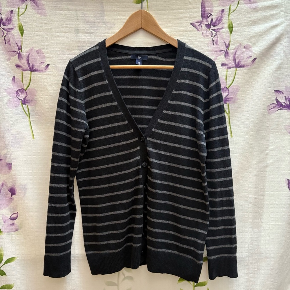GAP Black and Gray Striped Cardigan